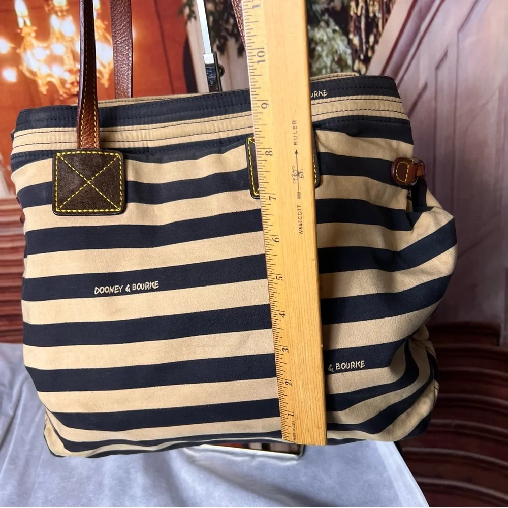 Dooney & Bourke Brown and Tan Striped Tote Bag with Leather Handles and Trim - Picture 6 of 15